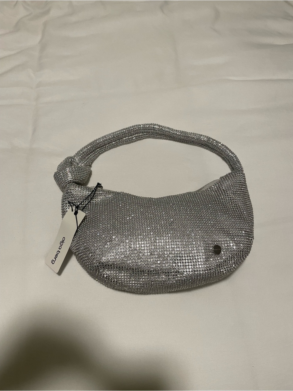 Olga Berg Silver Crystal Mesh Shoulder Bag